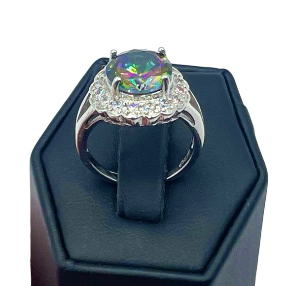 Round Mystic Topaz Blossoming 18k White Rolled Gold Ring - Picture 6 of 7